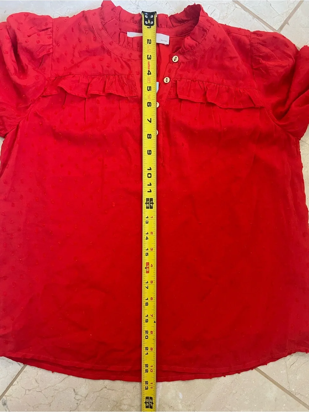 NWT ANN TAYLOR LOFT Blouse Top Shirt Dot Ruffle Sleeves Lined Red Petite XXS